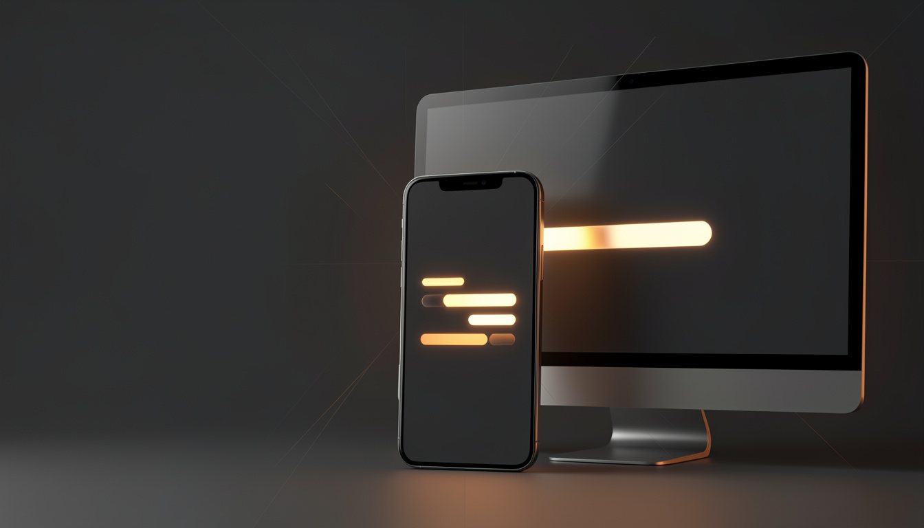 Celular a frente de um monitor com o mesmo layout, representando a versao mobile do site
